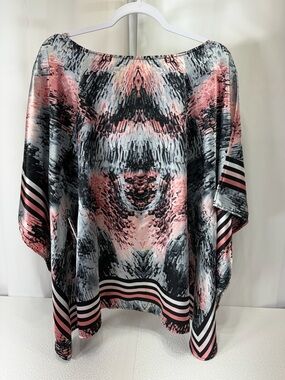Dots Pink, Black & Gray Abstract Boatneck Tunic Top 3025